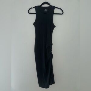 Aerie Black Ribbed Rouched Midi Dress size XS